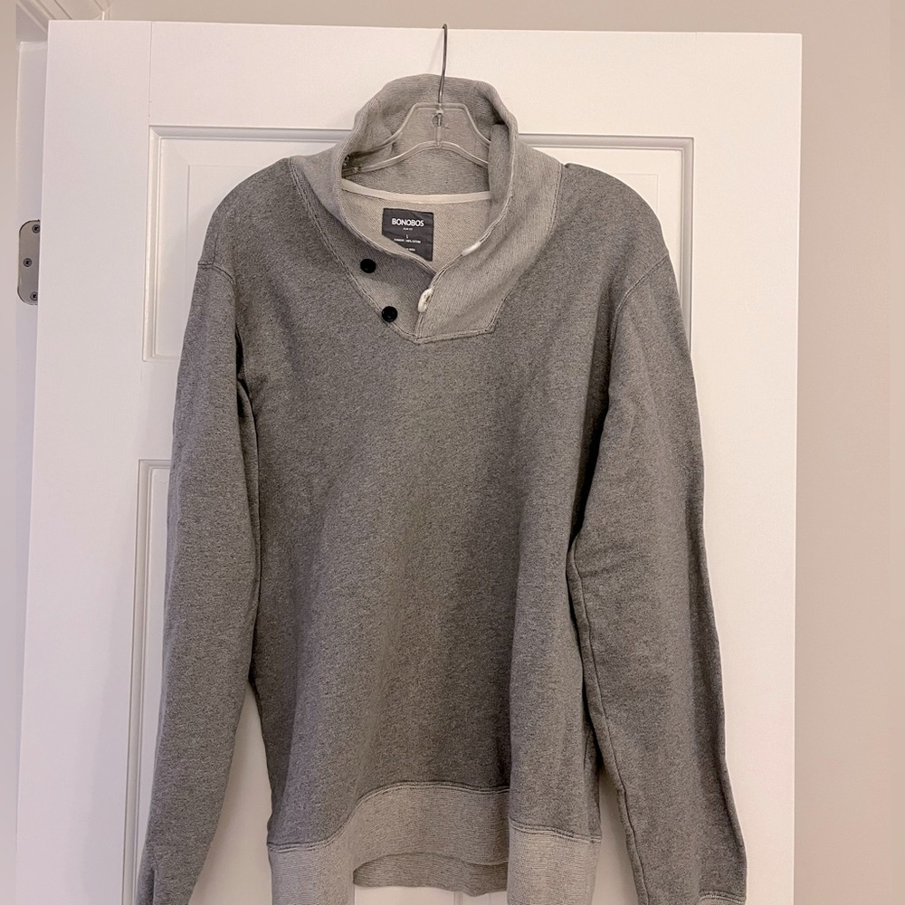 Bonobos Heather Gray Slim Fit Sweatshirt with Collar size Large